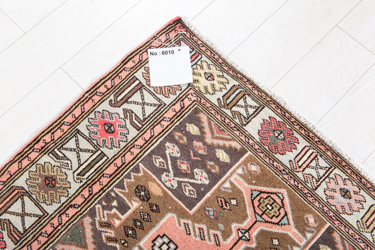 Vintage Brown & Blue Hand-Knotted Wool Rug – 6' 0" x 3' 4" (182 x 102 cm)