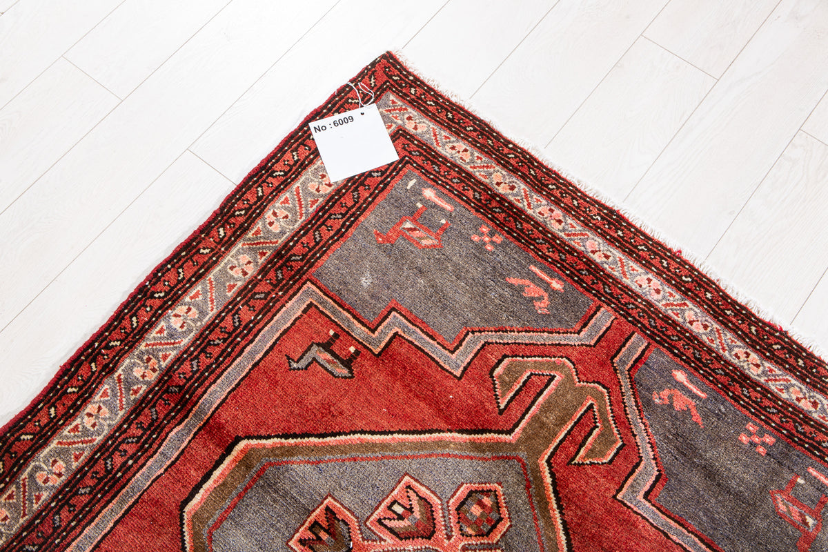 Vintage Red & Blue Hand-Knotted Wool Rug – 6' 3" x 3' 8" (190 x 113 cm)