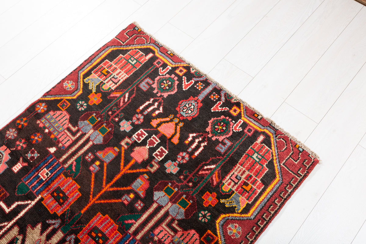 Vintage Black & Red Tribal Geometric Wool Runner – 8' 6" x 3' 0" (260 x 91 cm)