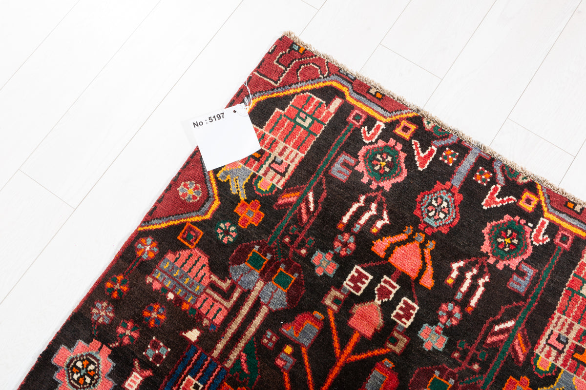 Vintage Black & Red Tribal Geometric Wool Runner – 8' 6" x 3' 0" (260 x 91 cm)