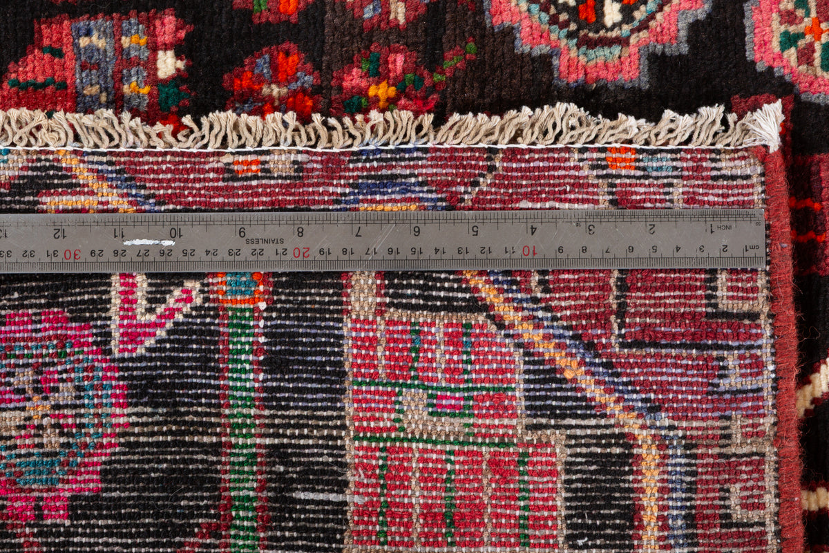 Vintage Black & Red Tribal Geometric Wool Runner – 8' 6" x 3' 0" (260 x 91 cm)