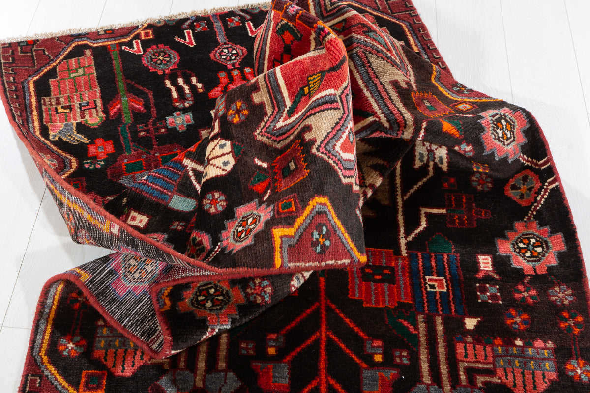 Vintage Black & Red Tribal Geometric Wool Runner – 8' 6" x 3' 0" (260 x 91 cm)