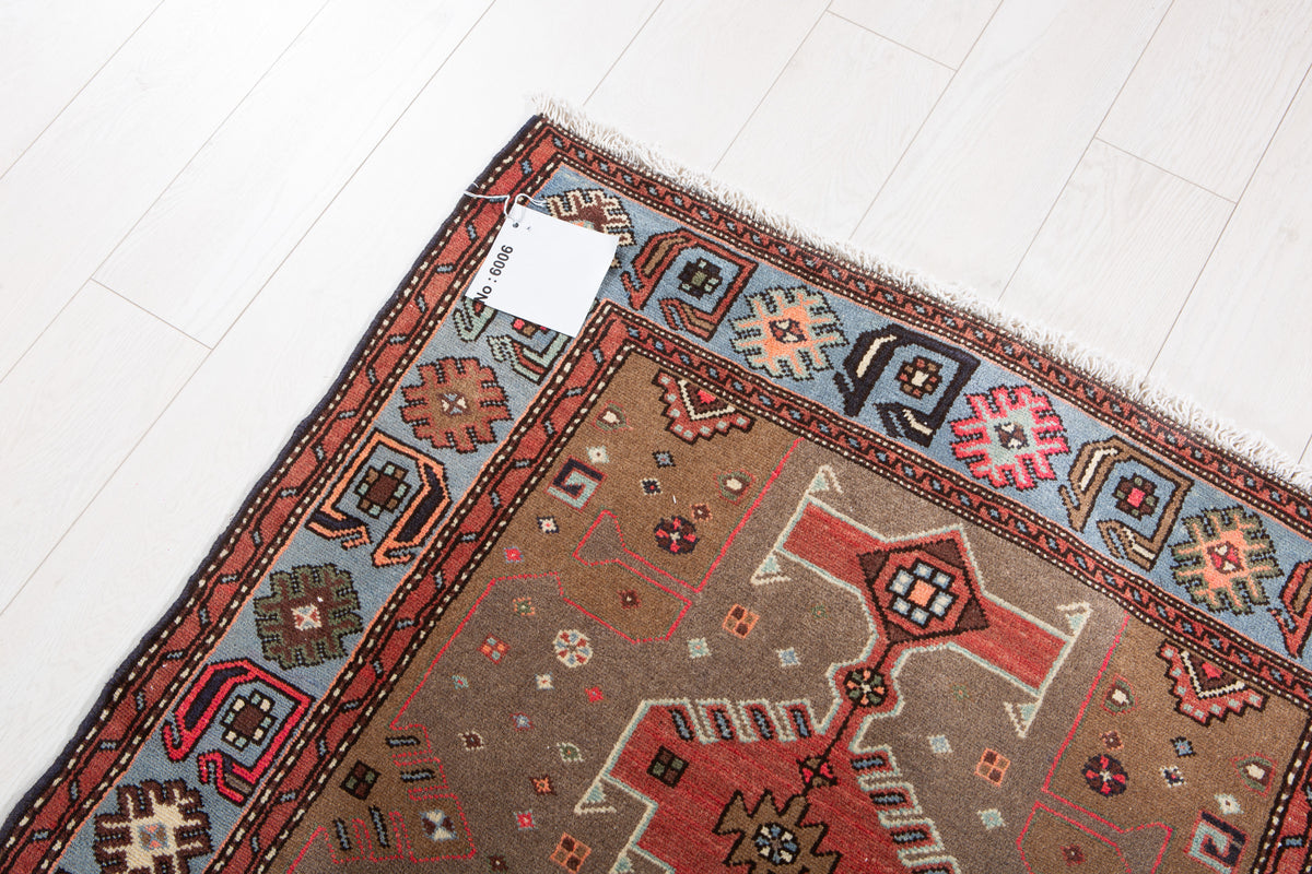 Vintage Greyish Black, Red & Blue Hand-Knotted Wool Rug – 6' 5" x 3' 5" (195 x 105 cm)