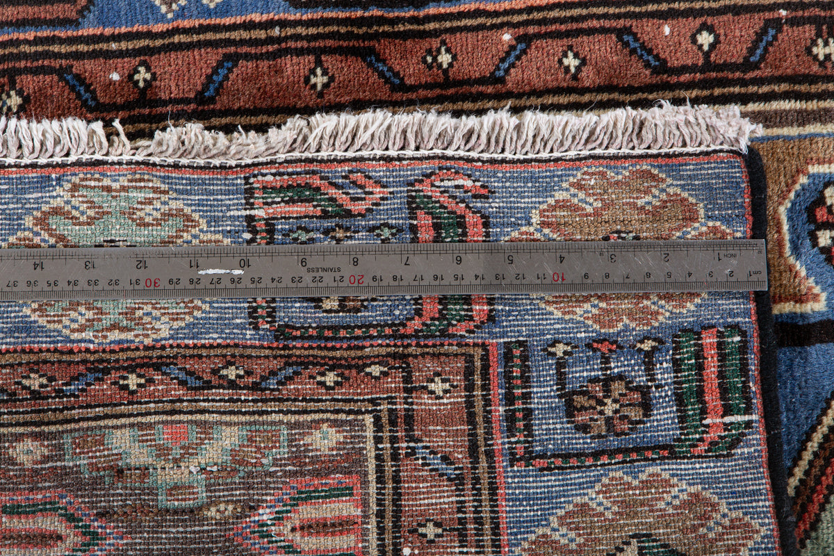 Vintage Brown & Blue Hand-Knotted Wool Rug – 6' 6" x 3' 7" (197 x 109 cm)