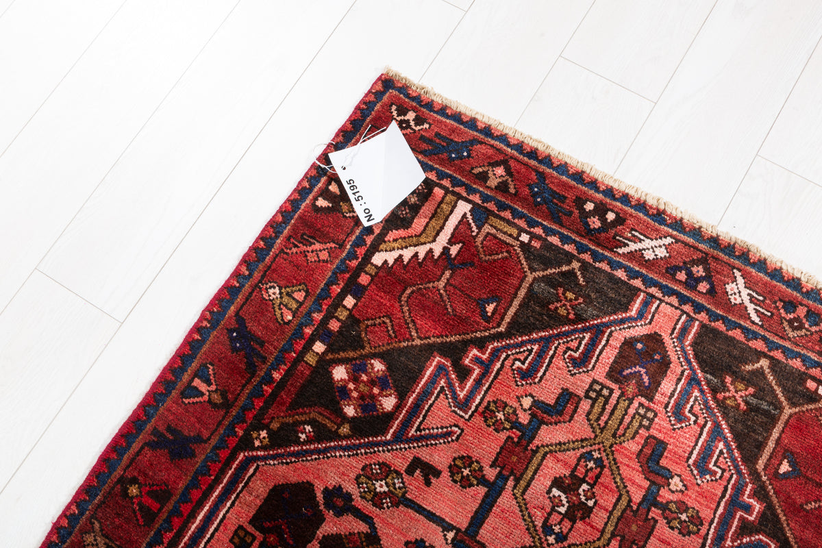Vintage Faded Geometric Wool Runner, Red & Navy Blue – 9' 10" x 3' 3" (300 x 100 cm)