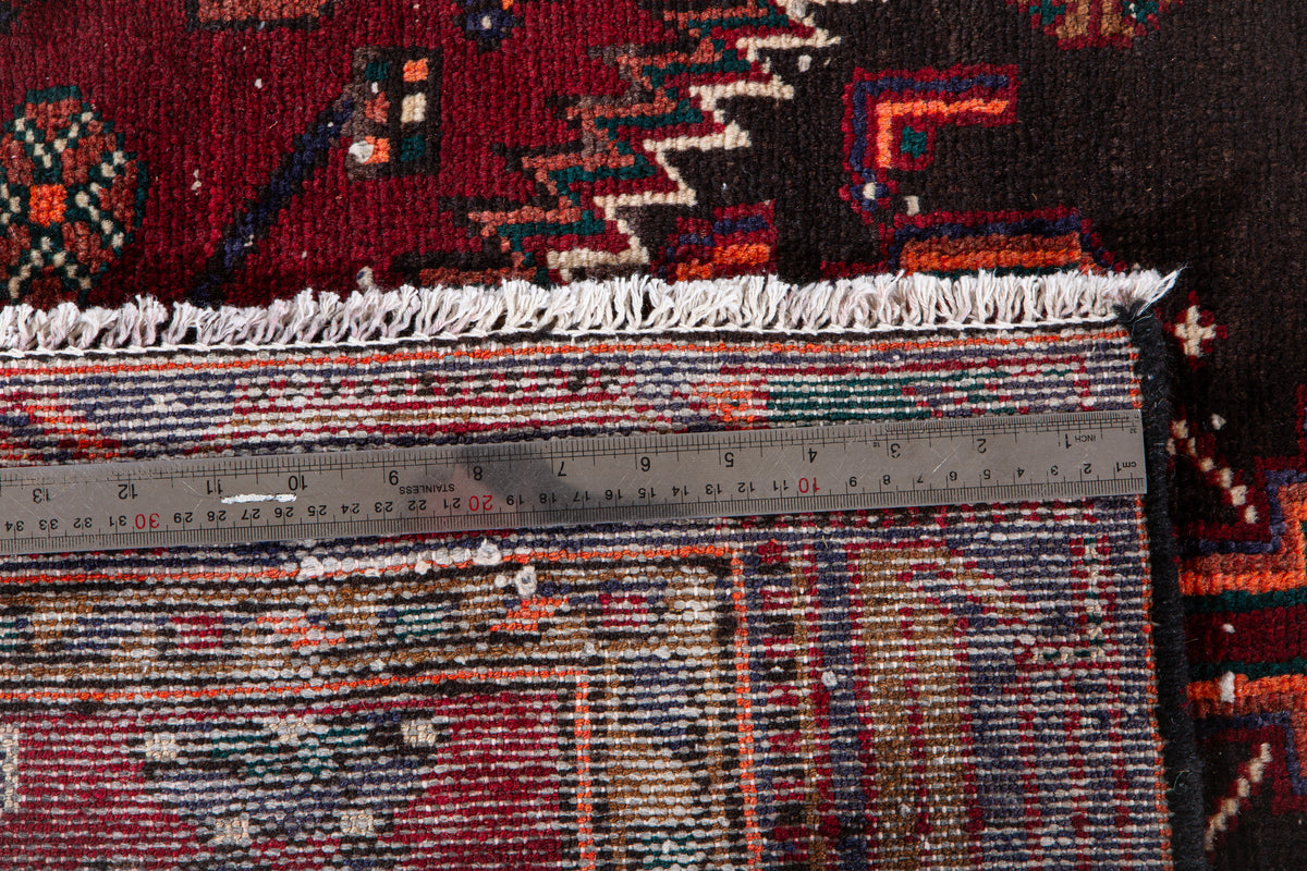 Vintage Red & Black Hand-Knotted Wool Rug – 7' 6" x 3' 10" (228 x 116 cm)