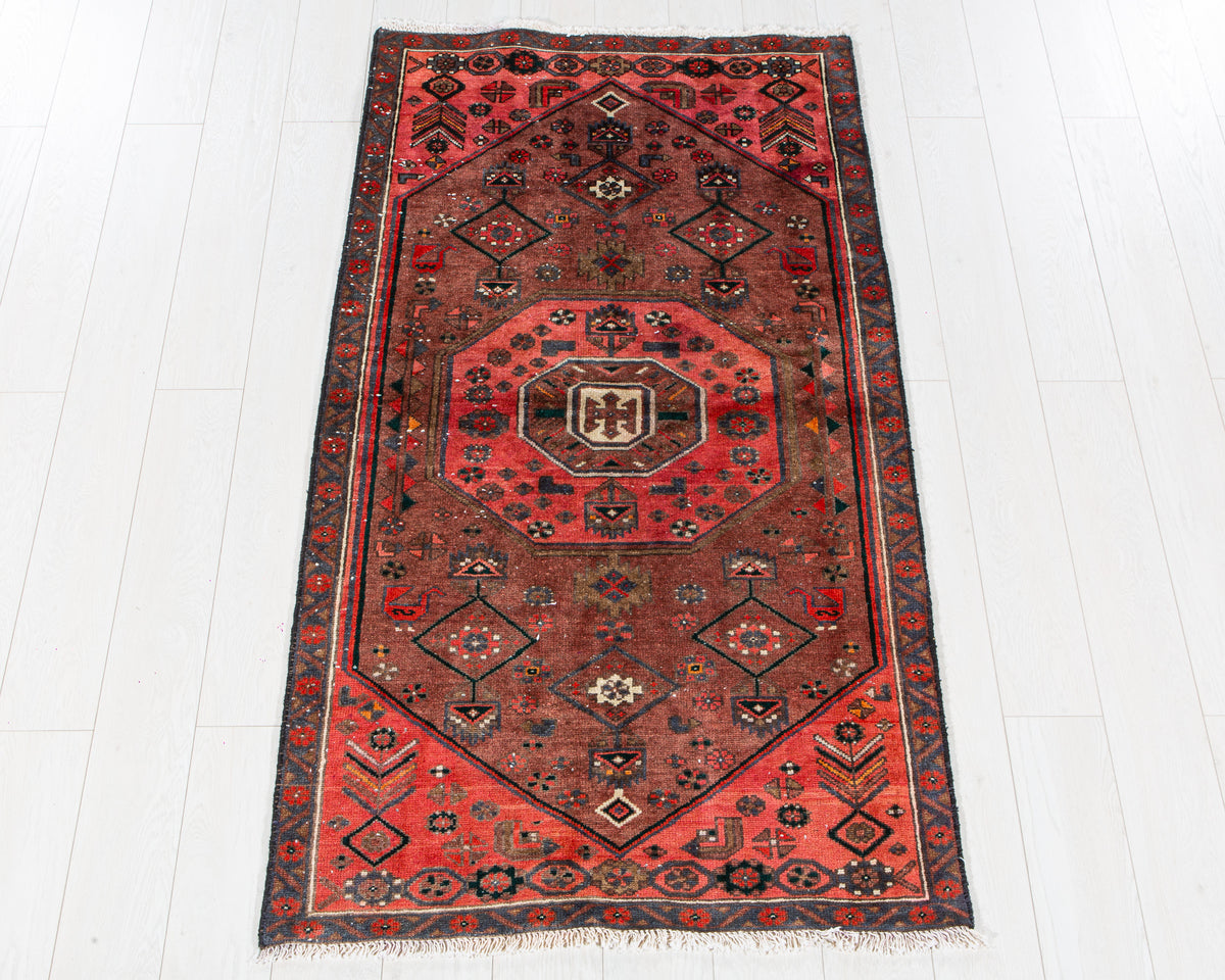 Vintage Rust Red & Pink Hand-Knotted Wool Rug – 5' 9" x 3' 1" (174 x 95 cm)