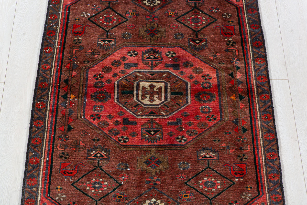 Vintage Rust Red & Pink Hand-Knotted Wool Rug – 5' 9" x 3' 1" (174 x 95 cm)