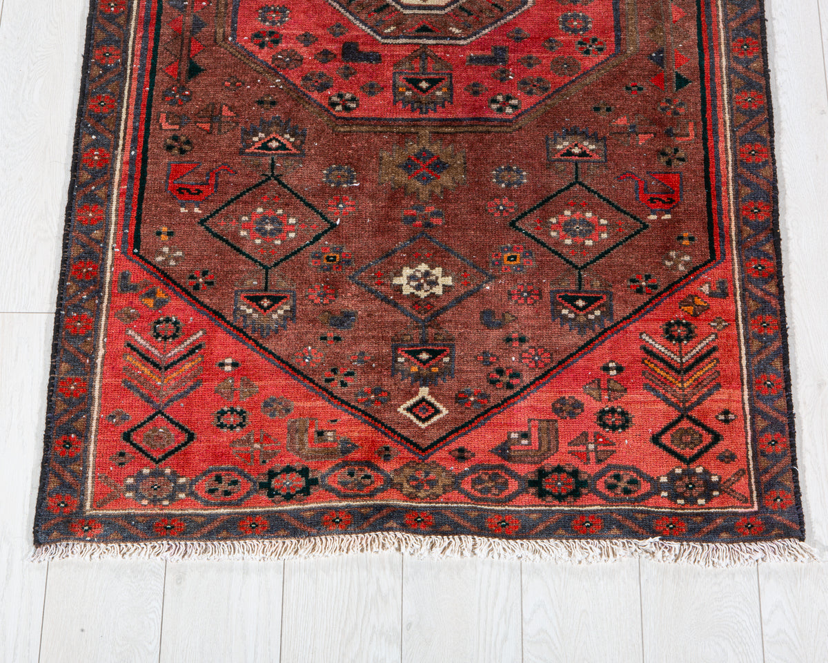 Vintage Rust Red & Pink Hand-Knotted Wool Rug – 5' 9" x 3' 1" (174 x 95 cm)