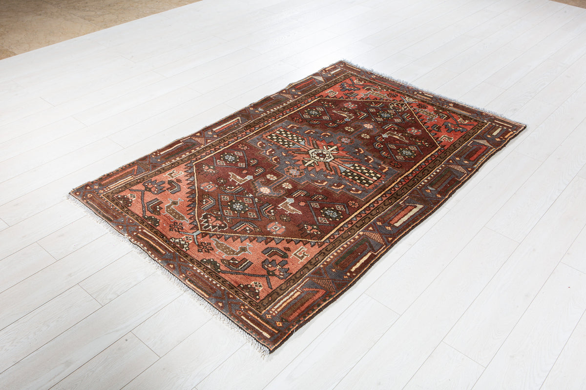 Vintage Rust Red Hand-Knotted Wool Rug – 6' 0" x 3' 9" (182 x 114 cm)
