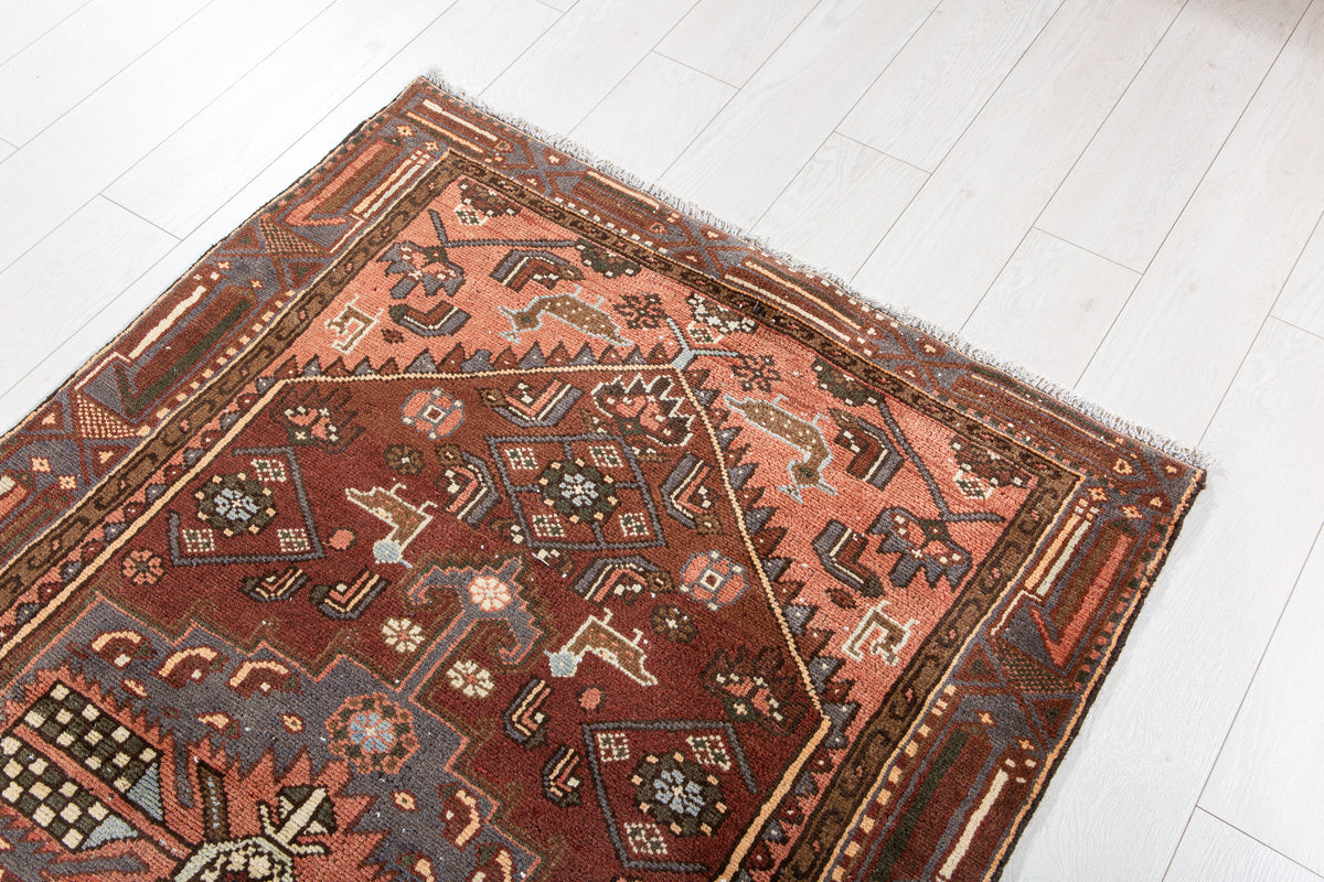 Vintage Rust Red Hand-Knotted Wool Rug – 6' 0" x 3' 9" (182 x 114 cm)