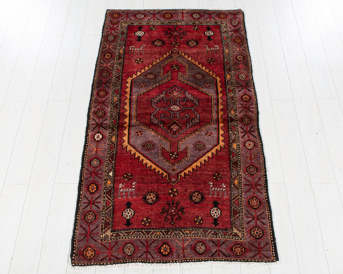 Vintage Red Hand-Knotted Wool Rug – 6' 4" x 3' 7" (193 x 109 cm)