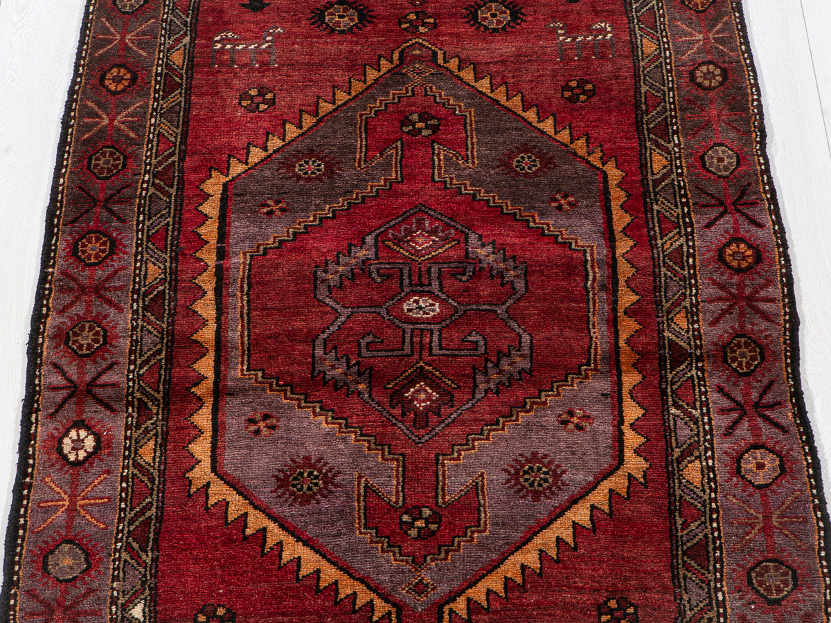 Vintage Red Hand-Knotted Wool Rug – 6' 4" x 3' 7" (193 x 109 cm)