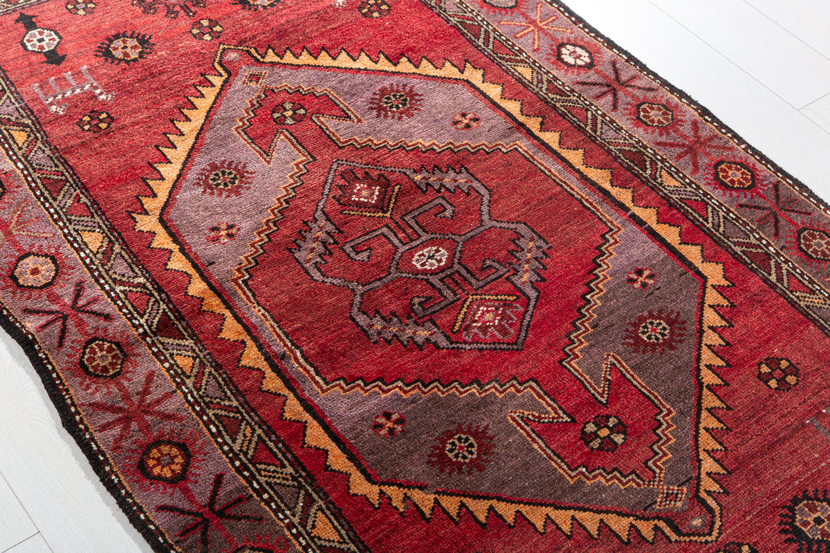 Vintage Red Hand-Knotted Wool Rug – 6' 4" x 3' 7" (193 x 109 cm)