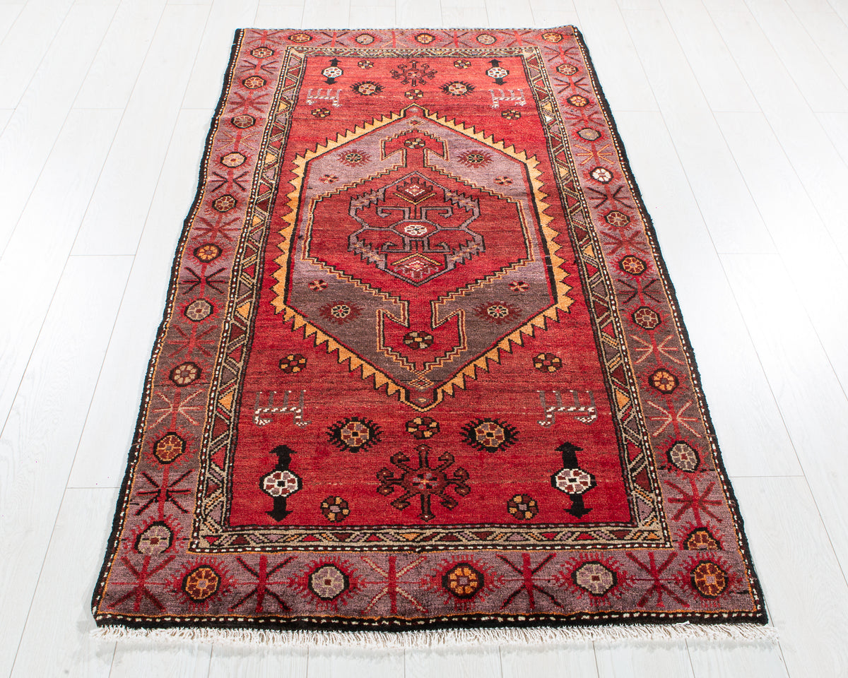 Vintage Red Hand-Knotted Wool Rug – 6' 4" x 3' 7" (193 x 109 cm)