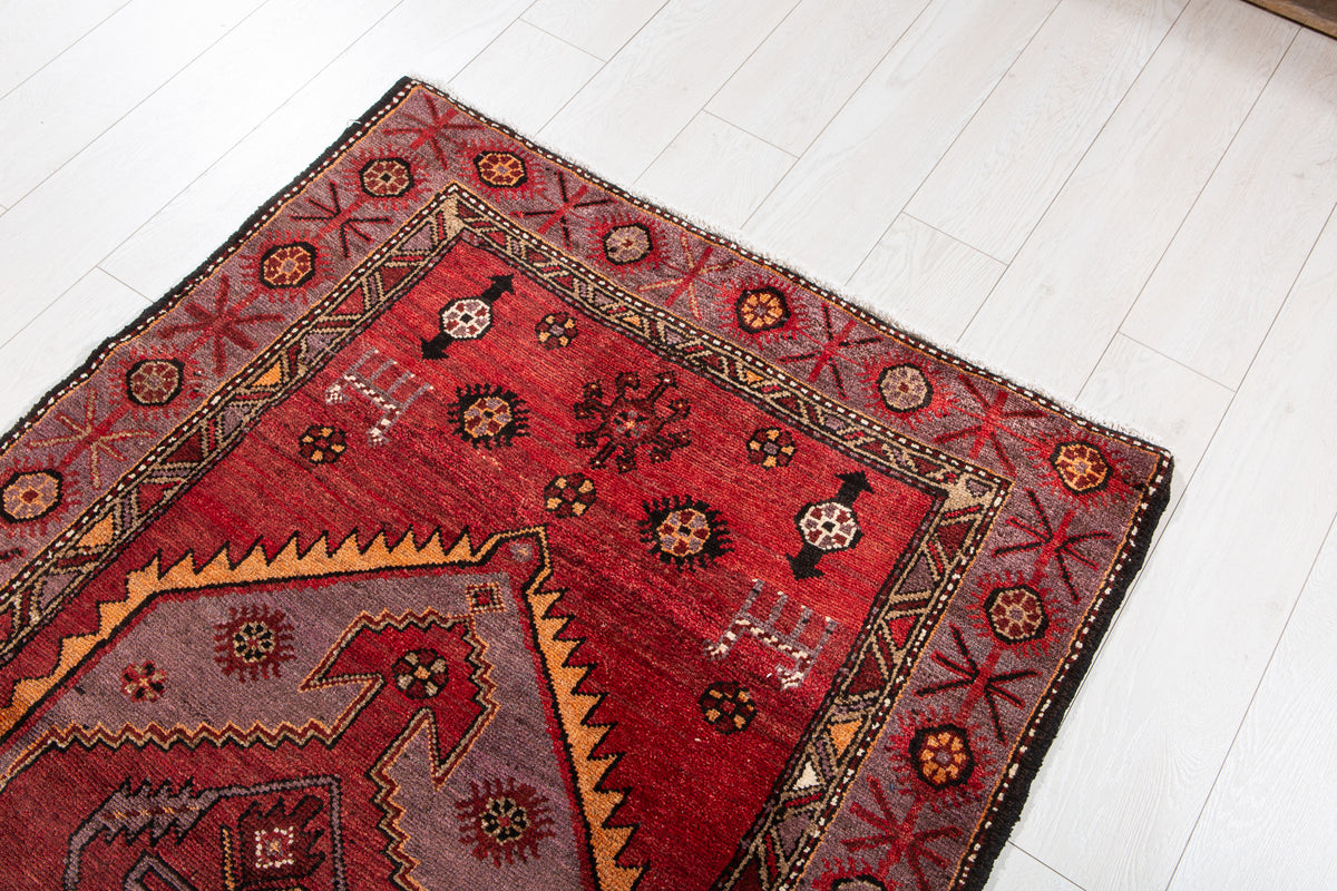 Vintage Red Hand-Knotted Wool Rug – 6' 4" x 3' 7" (193 x 109 cm)