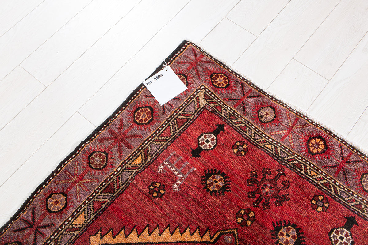 Vintage Red Hand-Knotted Wool Rug – 6' 4" x 3' 7" (193 x 109 cm)
