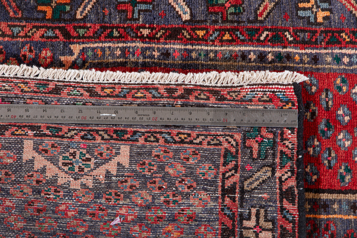 Vintage Red & Navy Blue Hand-Knotted Wool Rug – 6' 6" x 3' 4" (198 x 102 cm)