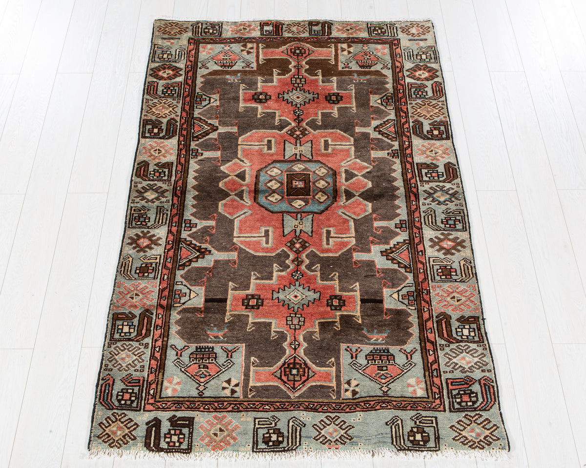 Antique Black & Red Hand-Knotted Wool Rug – 6' 0" x 3' 10" (184 x 118 cm)