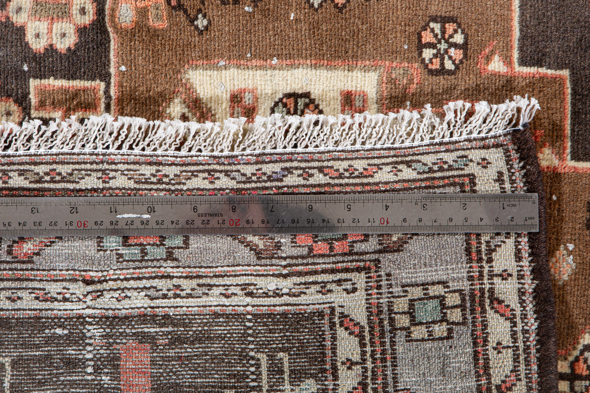 Vintage Brown & Light Blue Hand-Knotted Wool Rug – 6' 7" x 3' 4" (201 x 101 cm)