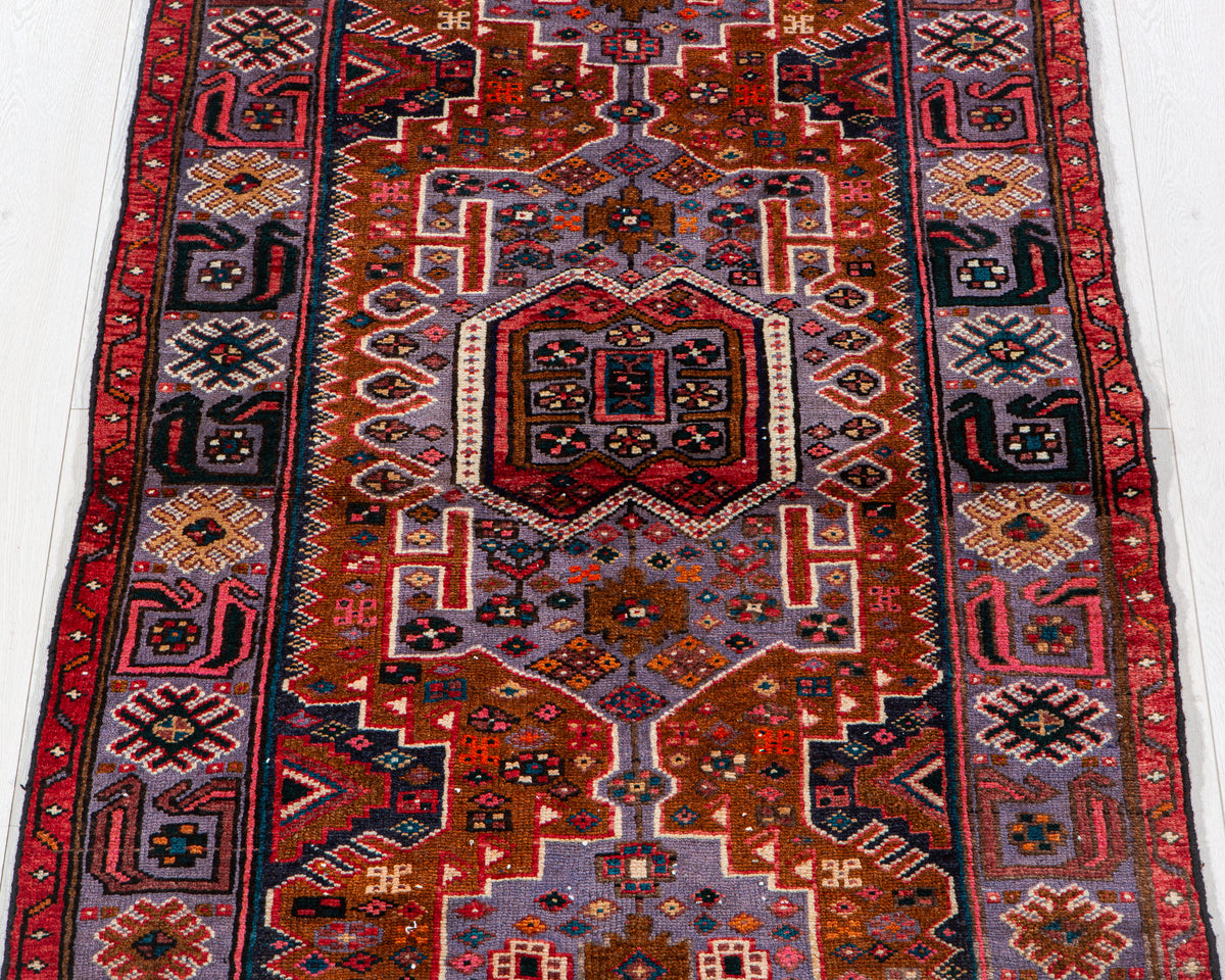 Vintage Brown & Purple Hand-Knotted Wool Rug – 6' 4" x 3' 2" (194 x 97 cm)