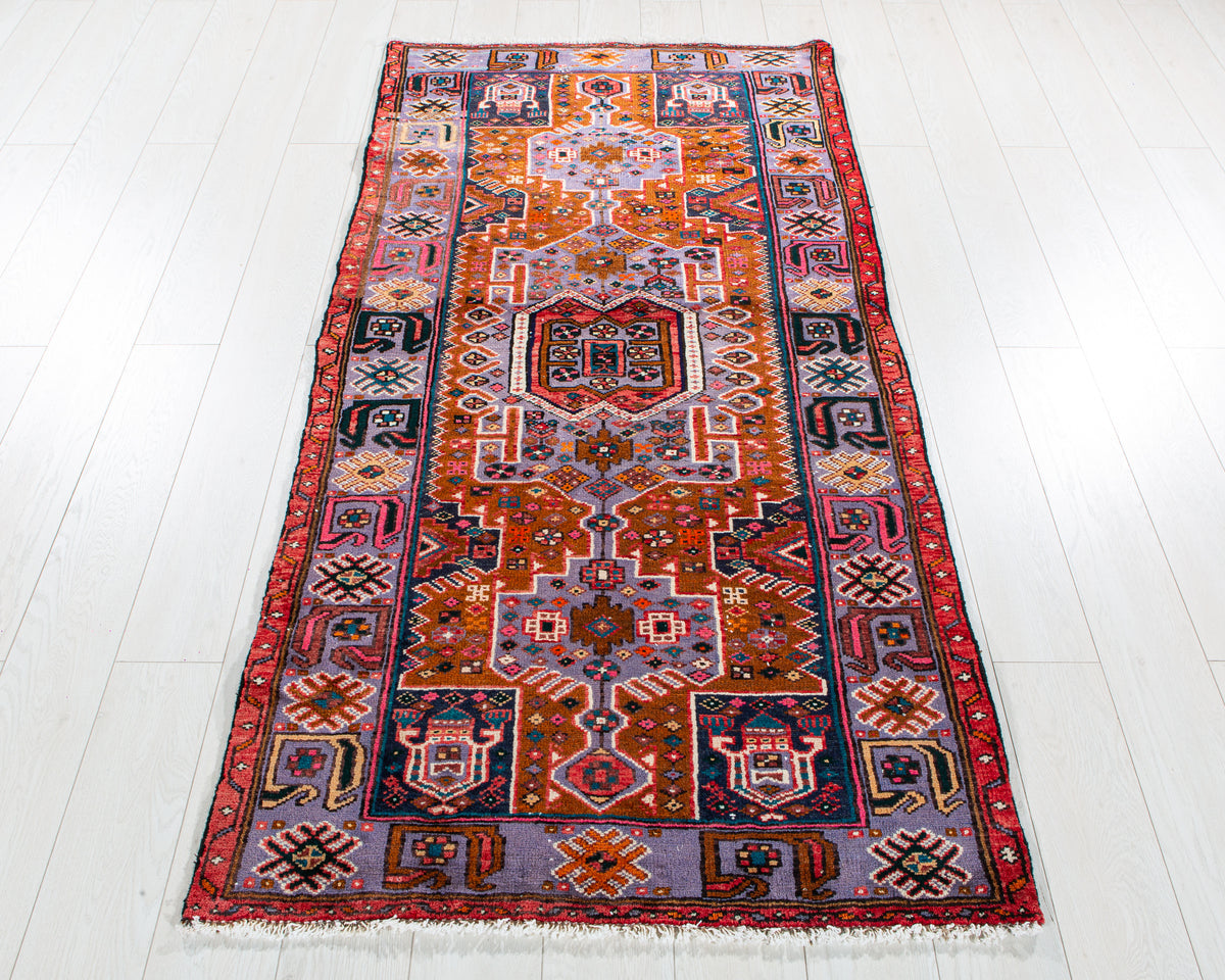 Vintage Brown & Purple Hand-Knotted Wool Rug – 6' 4" x 3' 2" (194 x 97 cm)