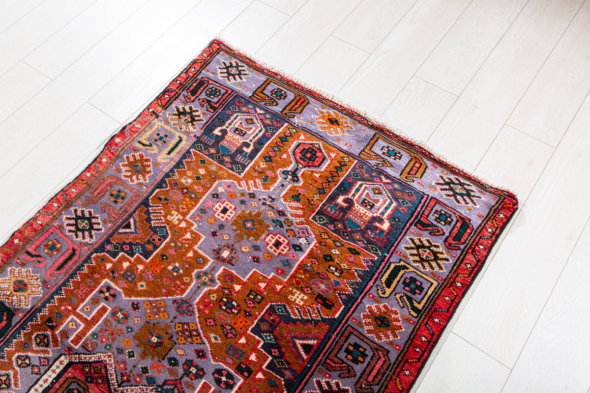Vintage Brown & Purple Hand-Knotted Wool Rug – 6' 4" x 3' 2" (194 x 97 cm)