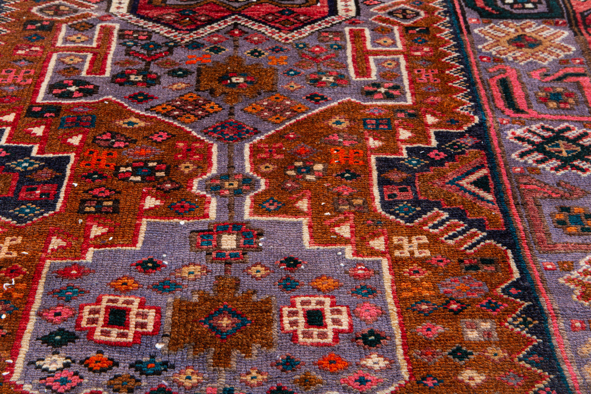 Vintage Brown & Purple Hand-Knotted Wool Rug – 6' 4" x 3' 2" (194 x 97 cm)
