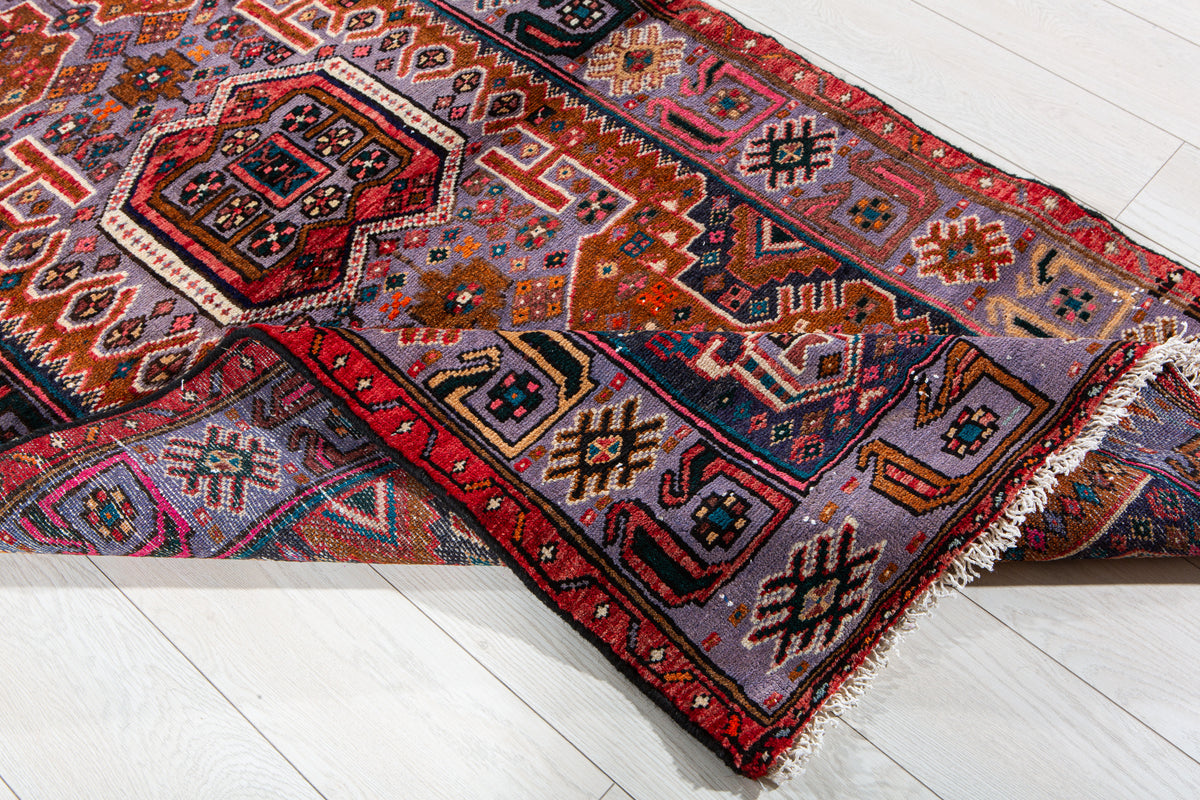 Vintage Brown & Purple Hand-Knotted Wool Rug – 6' 4" x 3' 2" (194 x 97 cm)