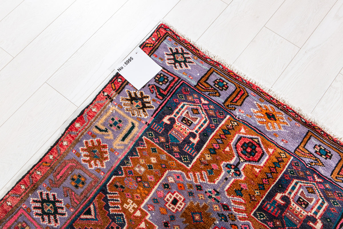 Vintage Brown & Purple Hand-Knotted Wool Rug – 6' 4" x 3' 2" (194 x 97 cm)