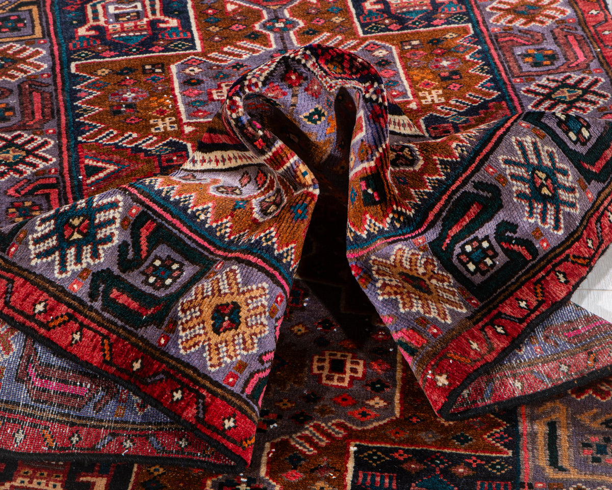 Vintage Brown & Purple Hand-Knotted Wool Rug – 6' 4" x 3' 2" (194 x 97 cm)