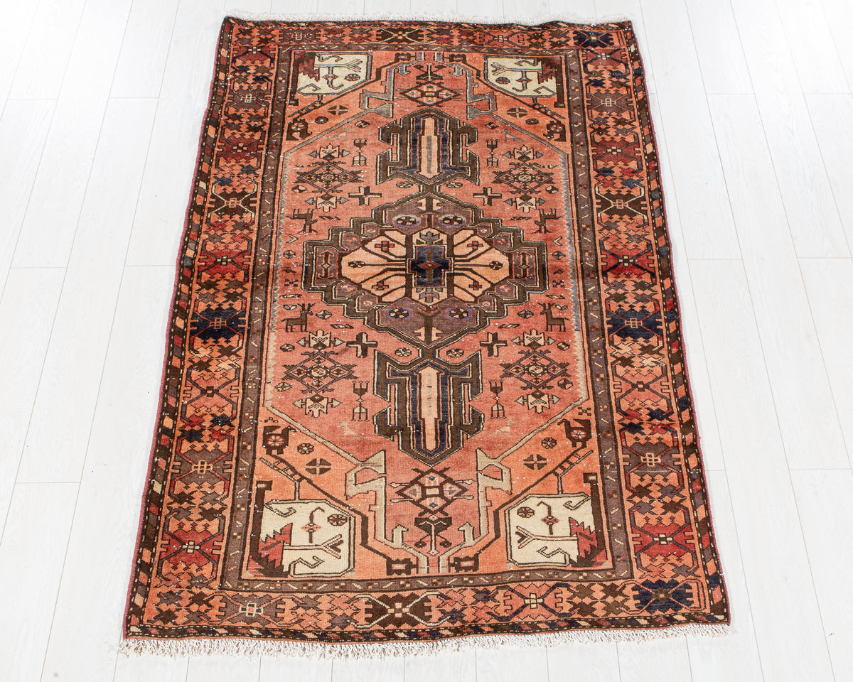 Vintage Rust Red & Rust Orange Hand-Knotted Wool Rug – 6' 3" x 4' 2" (191 x 128 cm)