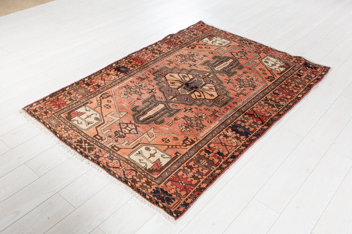 Vintage Rust Red & Rust Orange Hand-Knotted Wool Rug – 6' 3" x 4' 2" (191 x 128 cm)
