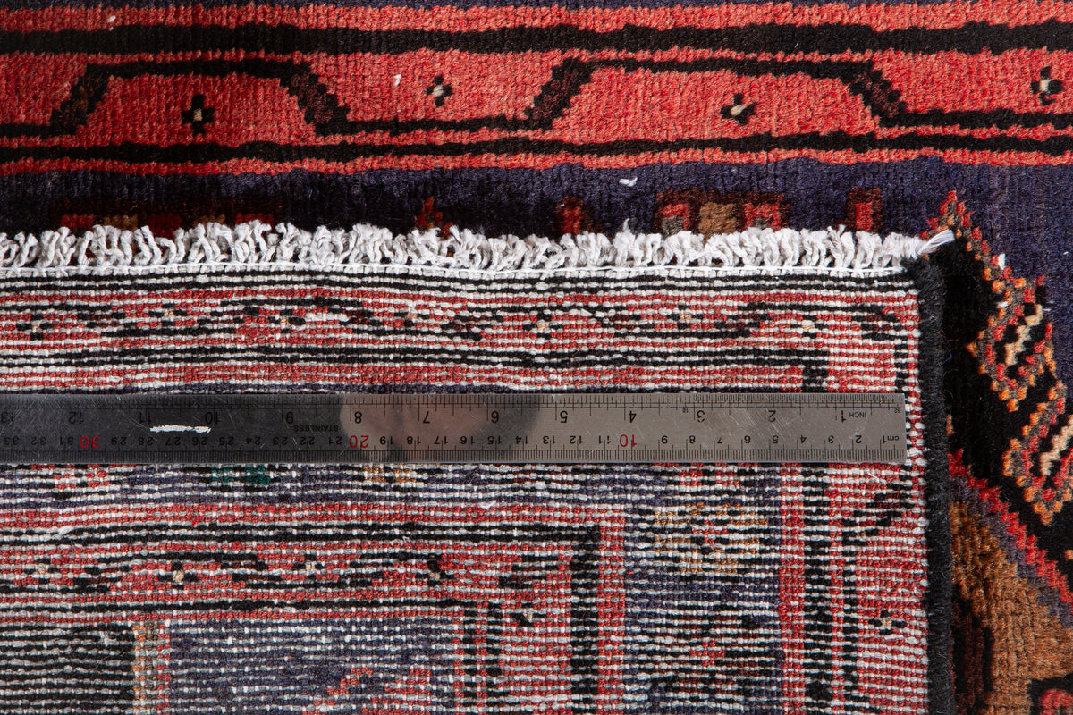 Vintage Red & Navy Blue Hand-Knotted Wool Rug – 6' 6" x 3' 4" (199 x 101 cm)