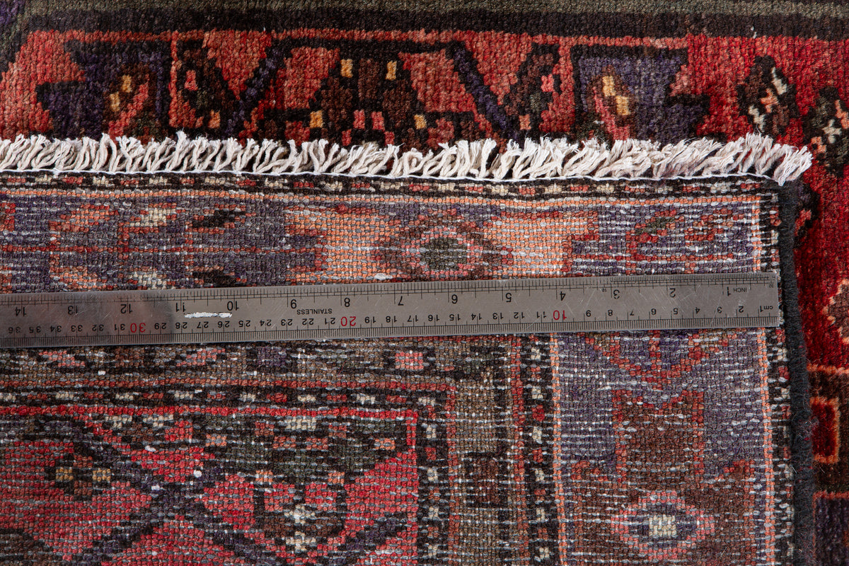 Vintage Rust Red & Navy Blue Hand-Knotted Wool Rug – 7' 1" x 3' 9" (215 x 115 cm)