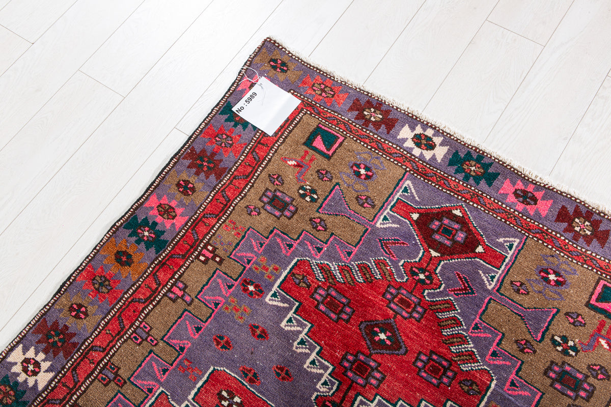 Vintage Purple, Red & Brown Hand-Knotted Wool Rug – 6' 5" x 3' 10" (196 x 116 cm)