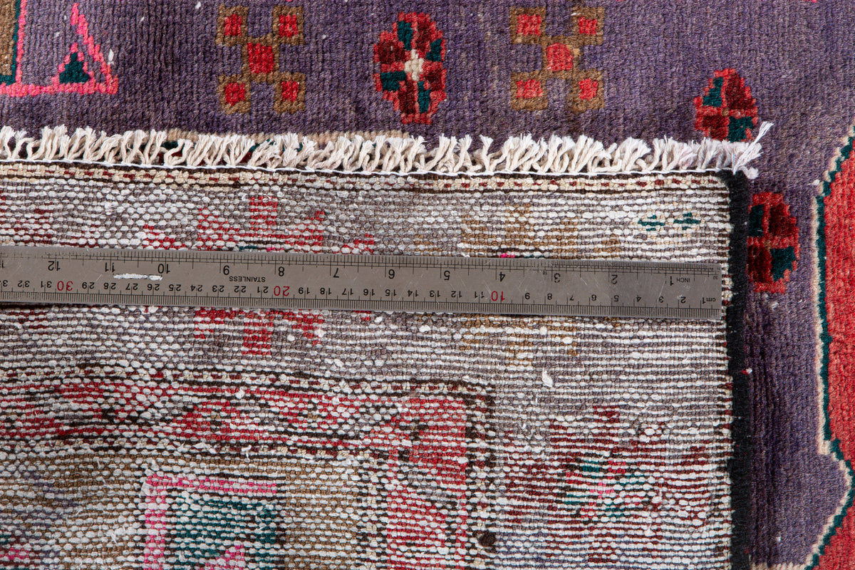 Vintage Purple, Red & Brown Hand-Knotted Wool Rug – 6' 5" x 3' 10" (196 x 116 cm)