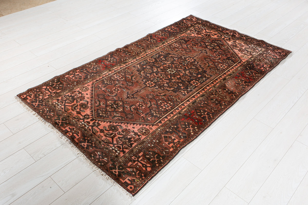 Vintage Rust Red & Salmon Pink Hand-Knotted Wool Rug – 6' 9" x 3' 10" (205 x 117 cm)