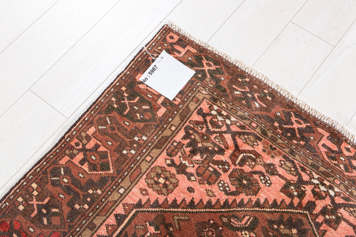 Vintage Rust Red & Salmon Pink Hand-Knotted Wool Rug – 6' 9" x 3' 10" (205 x 117 cm)