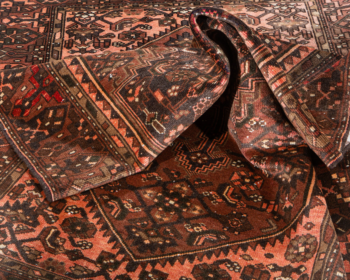 Vintage Rust Red & Salmon Pink Hand-Knotted Wool Rug – 6' 9" x 3' 10" (205 x 117 cm)