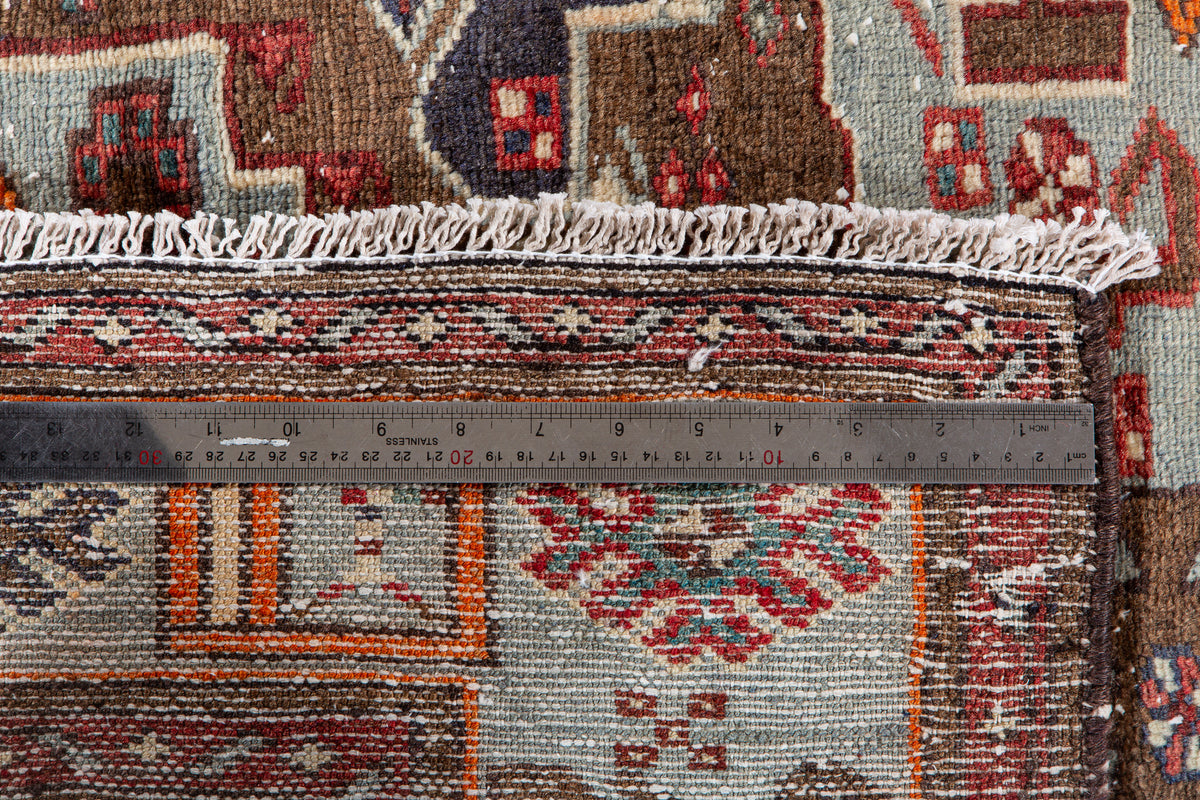 Vintage Brown & Turquoise Blue Hand-Knotted Wool Rug – 6' 9" x 4' 4" (205 x 131 cm)