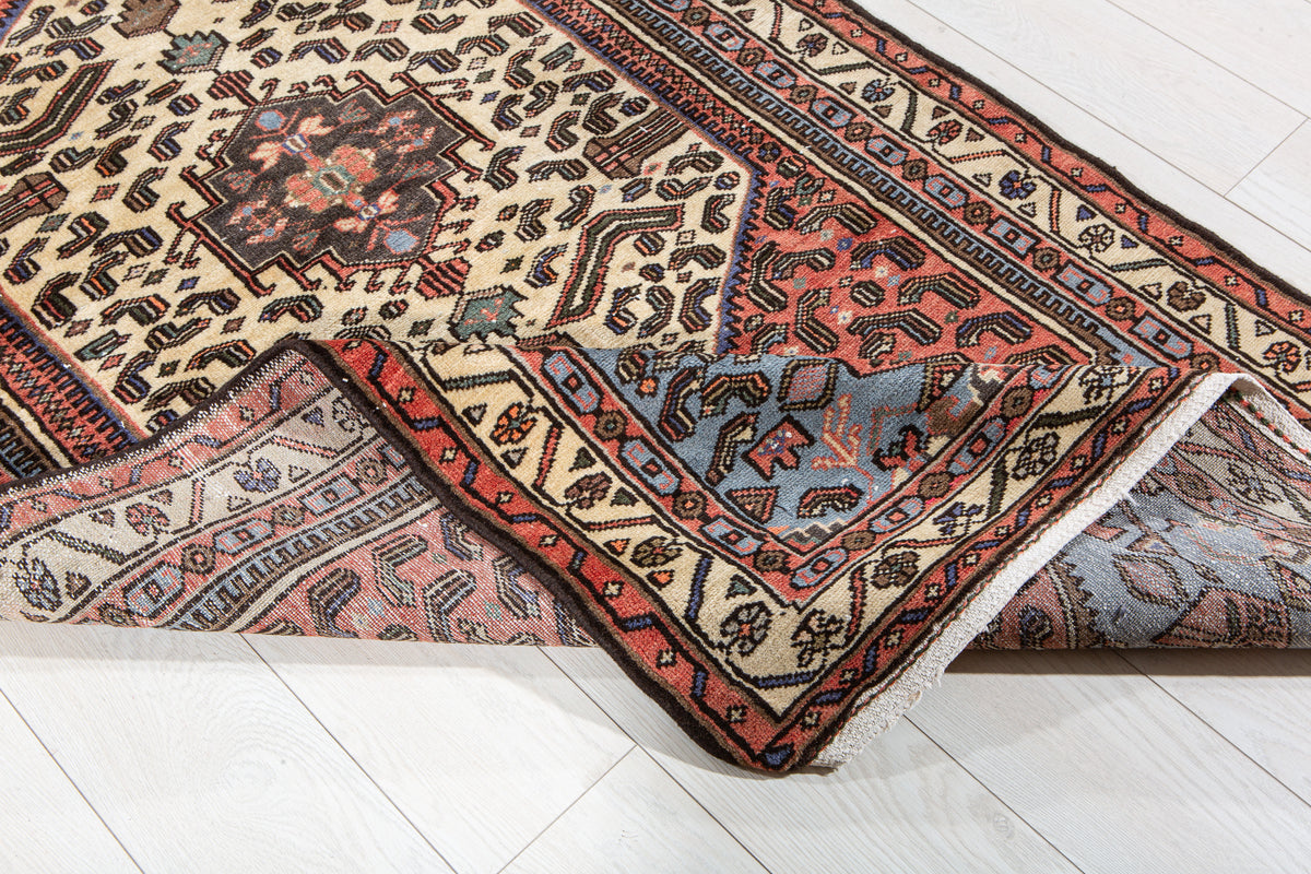 Vintage Bright Red & Blue Hand-Knotted Wool Rug – 6' 11" x 3' 5" (210 x 104 cm)