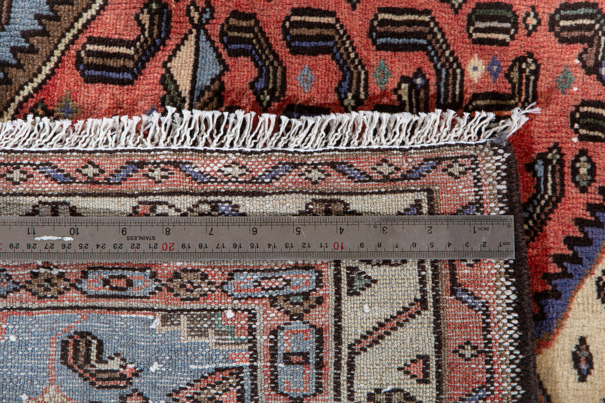 Vintage Bright Red & Blue Hand-Knotted Wool Rug – 6' 11" x 3' 5" (210 x 104 cm)