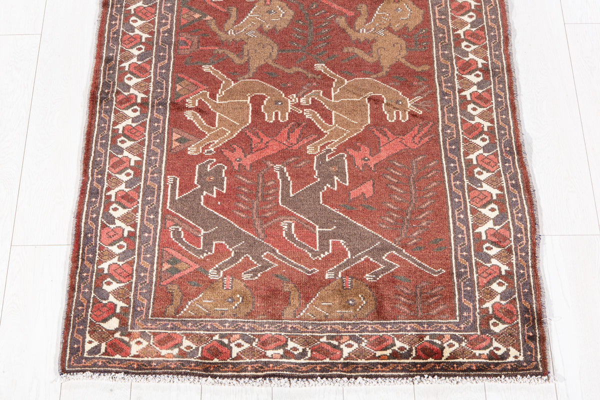Vintage Rust Red & Brown Hand-Knotted Wool Rug – 6' 5" x 3' 5" (196 x 103 cm)