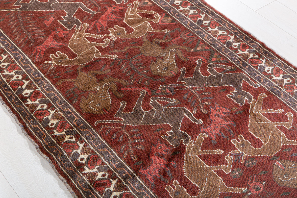 Vintage Rust Red & Brown Hand-Knotted Wool Rug – 6' 5" x 3' 5" (196 x 103 cm)