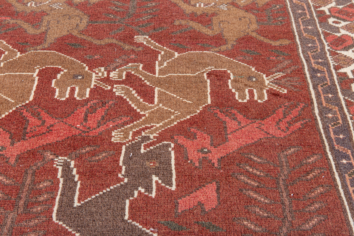 Vintage Rust Red & Brown Hand-Knotted Wool Rug – 6' 5" x 3' 5" (196 x 103 cm)