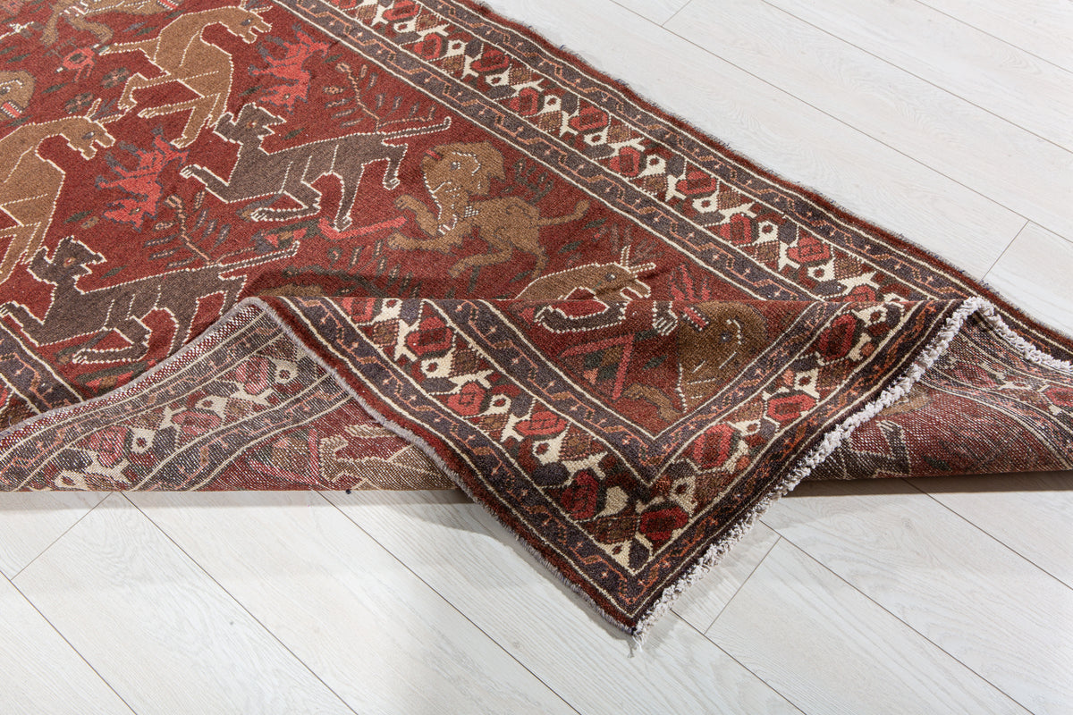 Vintage Rust Red & Brown Hand-Knotted Wool Rug – 6' 5" x 3' 5" (196 x 103 cm)