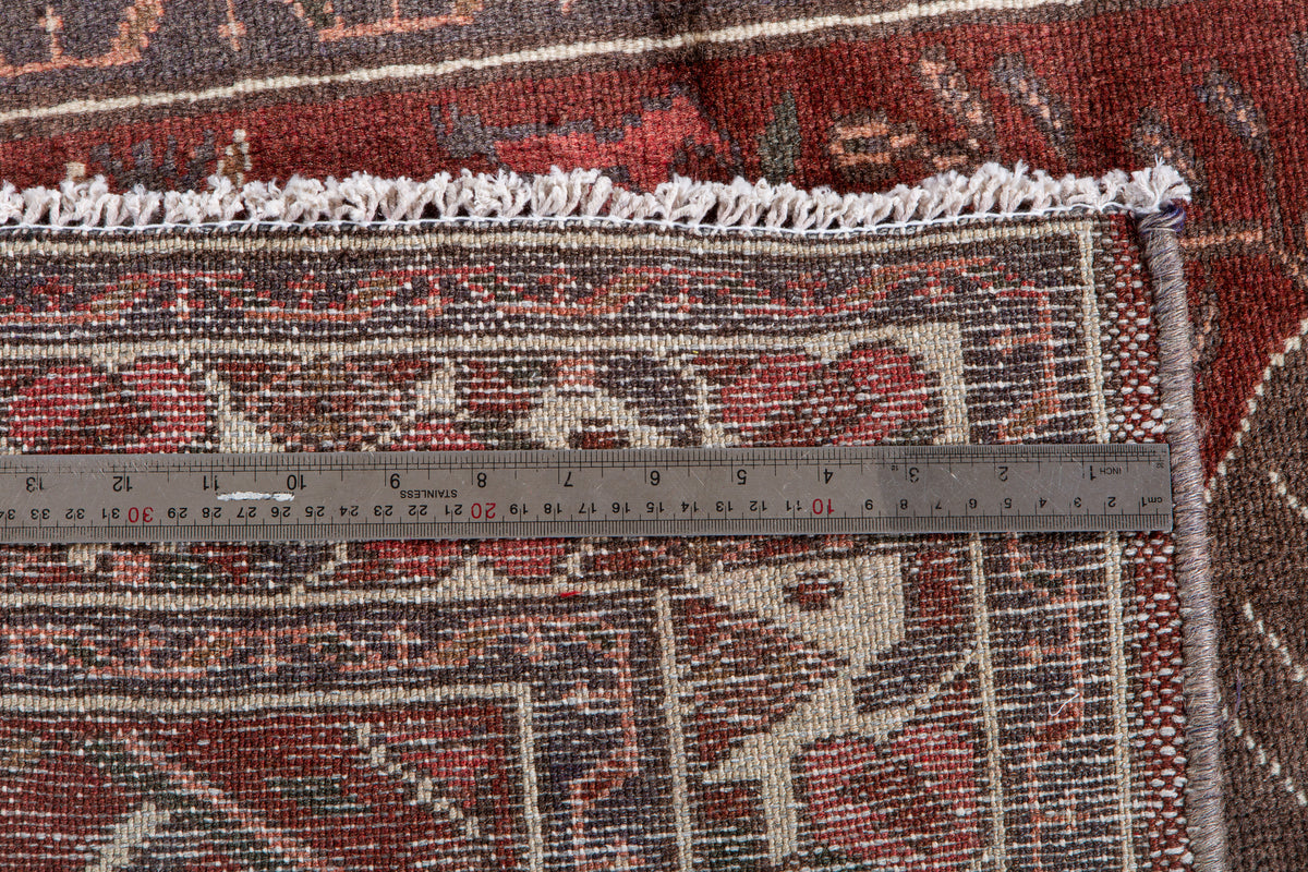 Vintage Rust Red & Brown Hand-Knotted Wool Rug – 6' 5" x 3' 5" (196 x 103 cm)