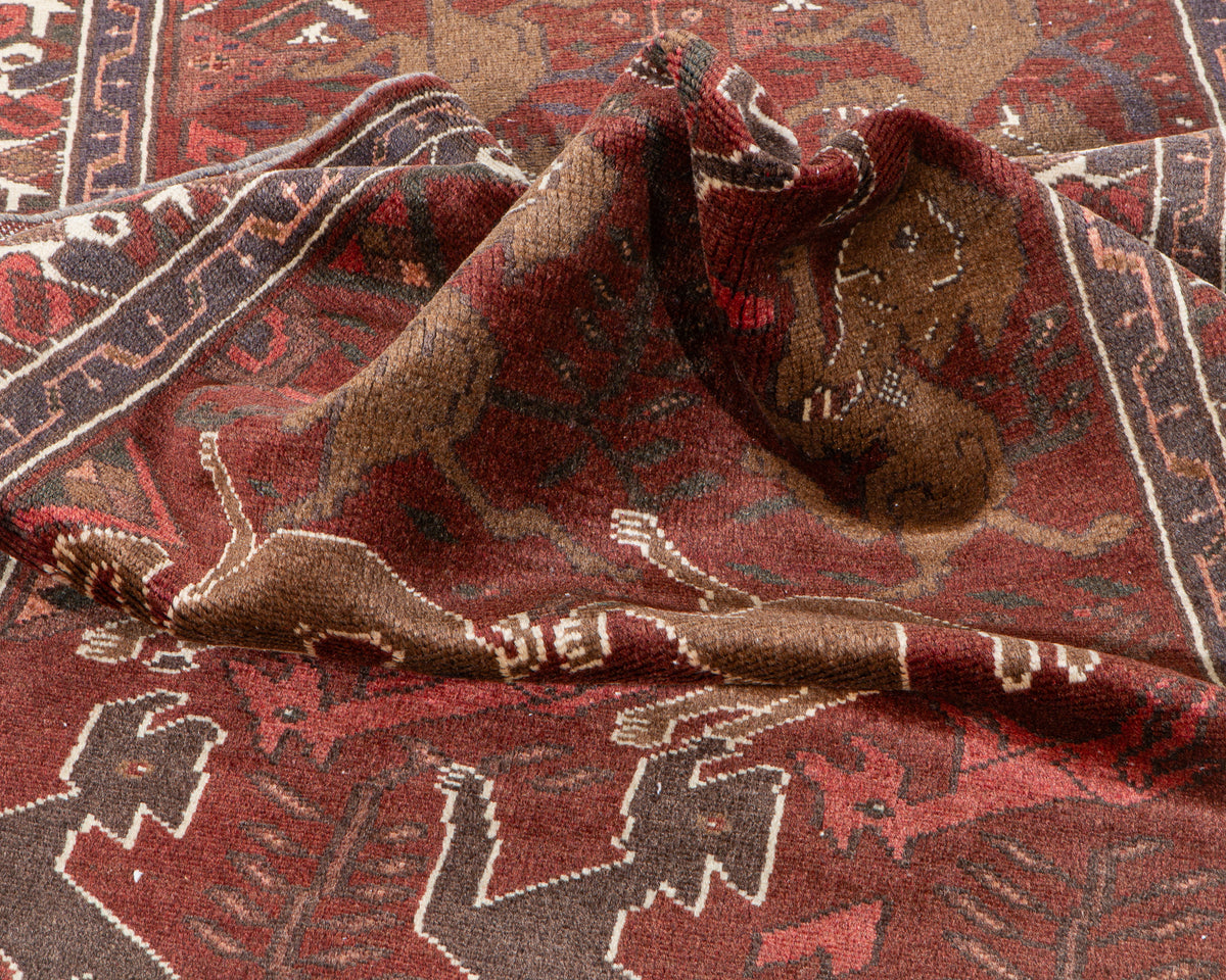 Vintage Rust Red & Brown Hand-Knotted Wool Rug – 6' 5" x 3' 5" (196 x 103 cm)