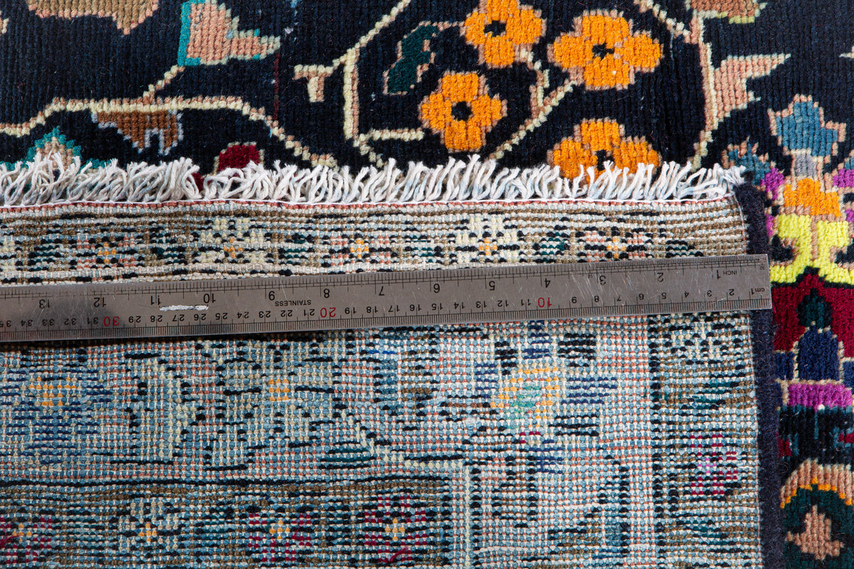 Vintage Navy Blue & Yellow Hand-Knotted Wool Rug – 4' 11" x 3' 9" (149 x 115 cm)
